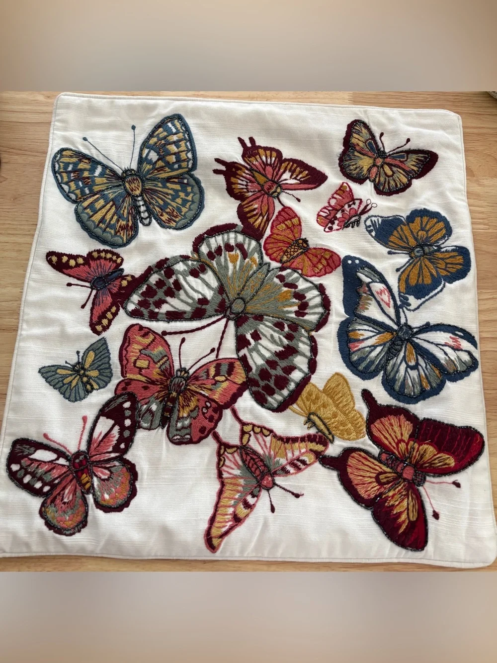 Pottery Barn Beaded Butterfly Throw Pillow Cover 18x18